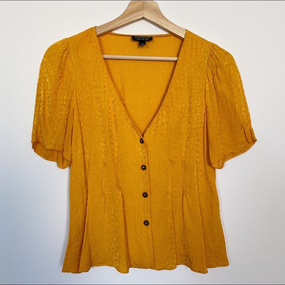 Topshop silky leopard print blouse in yellow